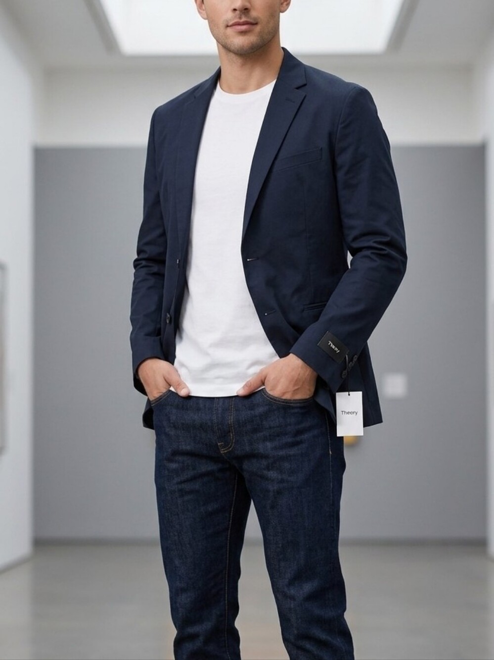 Theory Men’s NWT Stretch Cotton Navy Blue Tailored Blazer Sport Coat Jacket 38